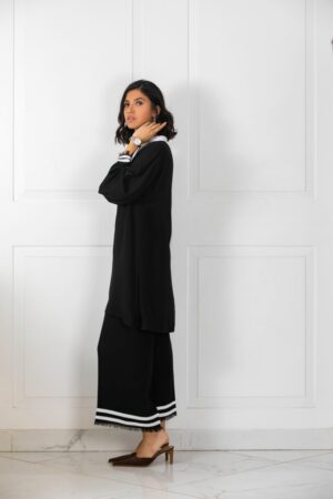 Black White Stripes Tori Bunch Shirt With Black Tassil Izaar | SHK-808