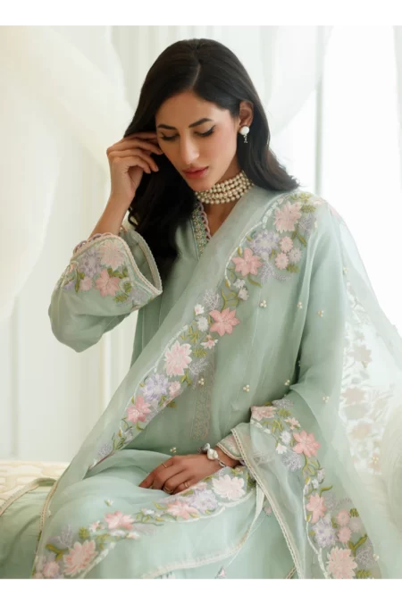 Menthe Shirt And Dupatta - Image 3