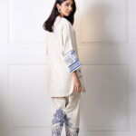 Off White Khaddar Blue Block Print Shirt & Block Print Shalwar | SHK-899 - Image 3