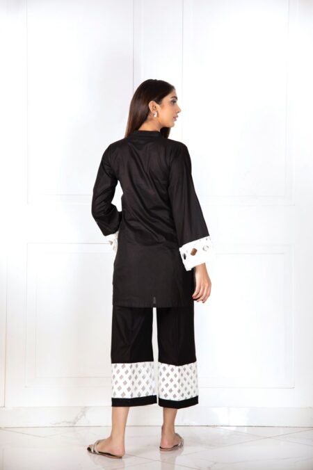 Black White Chatta Patti Tassil Shirt With Black Chatta Patti Izaar | SHK-829 - Image 4
