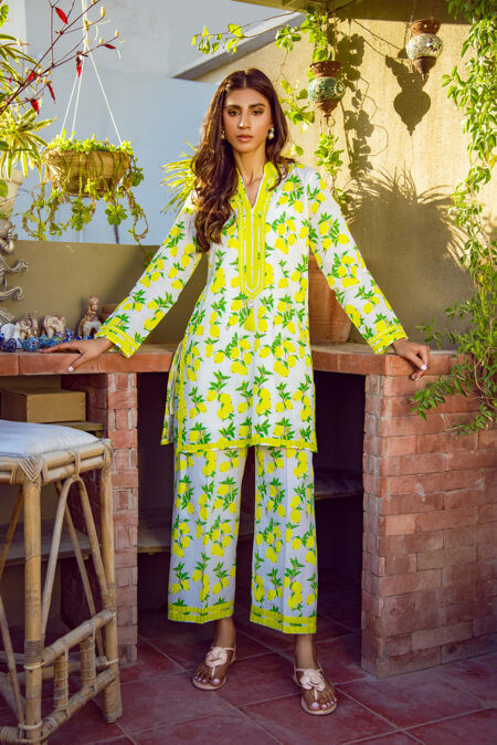 White Lemon Print Tori Bunch Shirt With Lemon Print Azaar | SHK 919