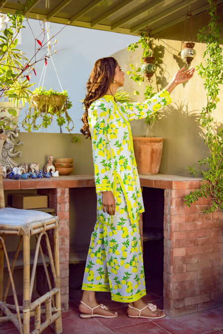 White Lemon Print Tori Bunch Shirt With Lemon Print Azaar | SHK 919 - Image 2