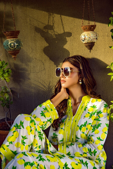 White Lemon Print Tori Bunch Shirt With Lemon Print Azaar | SHK 919 - Image 4