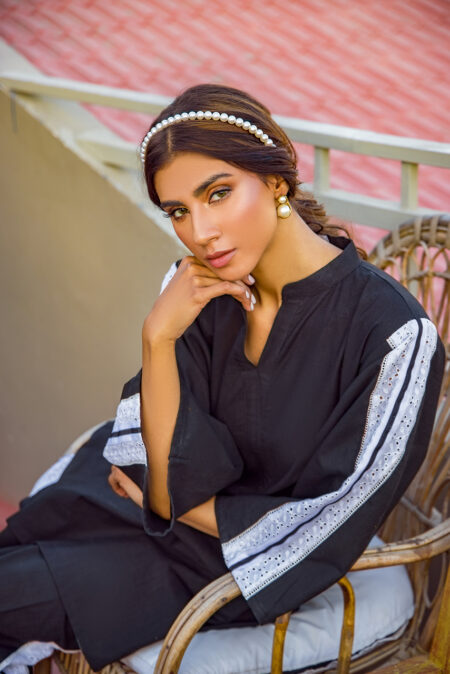 Black Cotton Shirt Pocket Embroided With Black & White Detaling Azaar | SHK 920 - Image 5