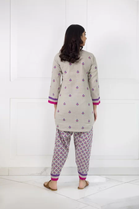 Beige Irish Linen Block Printed Kurta with Matching Shalwar – SHK-1012 - Image 2