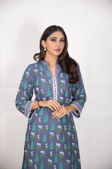 Teal Blue Green Leaf Print Shirt | SHK-855 - Image 3