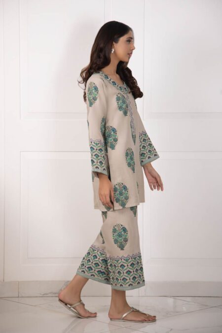 Beige Green & Blue Block Print Shirt With Block Print Azaar | SHK-851 - Image 2