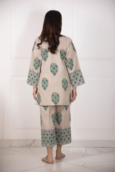 Beige Green & Blue Block Print Shirt With Block Print Azaar | SHK-851 - Image 4