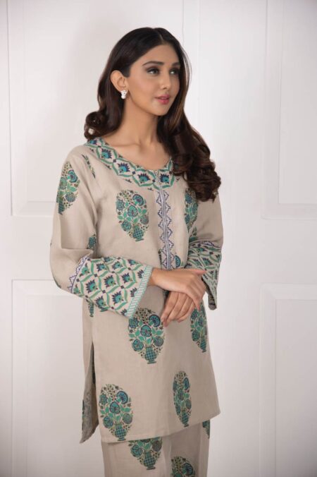 Beige Green & Blue Block Print Shirt With Block Print Azaar | SHK-851 - Image 3