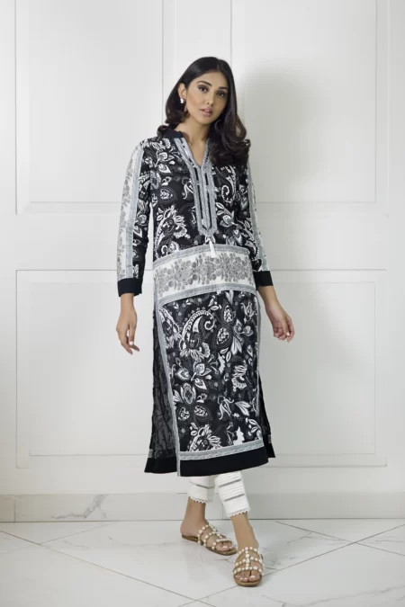 Black block printed kaftan tunic with capri pants