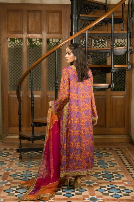 Hot Pink  Block Print & Gold Hand Work Kaftan With Gold Hand Work Block Print Azaar & Organza Dupatta | SHK-841 - Image 4
