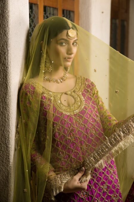 Hot Pink Gotta Work Block Print Shirt With Chattapati Farshi Garara & Green Gold Work Net Dupatta | SHK-840 - Image 3