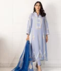 Light Blue Block Printed Long Shirt with Block Printed Dupatta – SHK-940