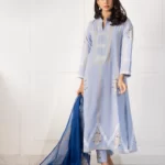 Light Blue Block Printed Long Shirt with Block Printed Dupatta – SHK-940 - Image 2