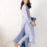 Light Blue Block Printed Long Shirt with Block Printed Dupatta – SHK-940 - Image 4