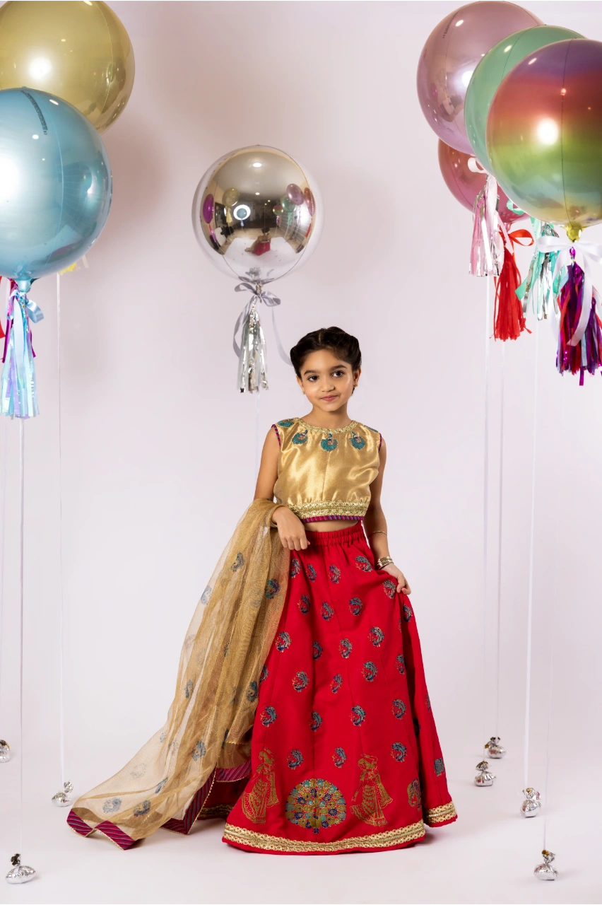 Kid's Designer Georgette Full-Stitched Lahenga Choli For Girls - sethnik.com