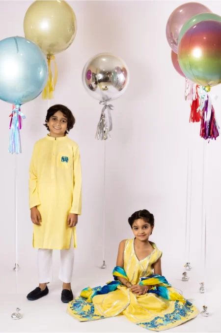 Yellow Cotton Block Printed Kurta with Matching Pyjamas – SHKK-952 - Image 5