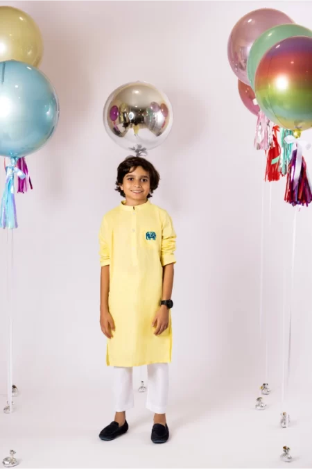 Yellow Cotton Block Printed Kurta with Matching Pyjamas – SHKK-952