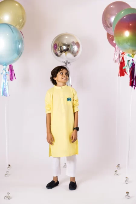 Yellow Cotton Block Printed Kurta with Matching Pyjamas – SHKK-952 - Image 2
