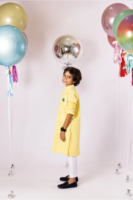 Yellow Cotton Block Printed Kurta with Matching Pyjamas – SHKK-952 - Image 3