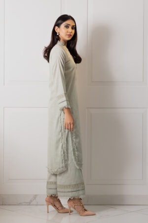 Olive Irish Frill & Lacses detaling Long Shirt With Lacses Azaar - Rtd