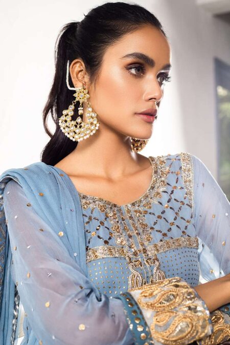 Wedgewood Blue Shirt With Mukaish | SHK-688 - Image 5