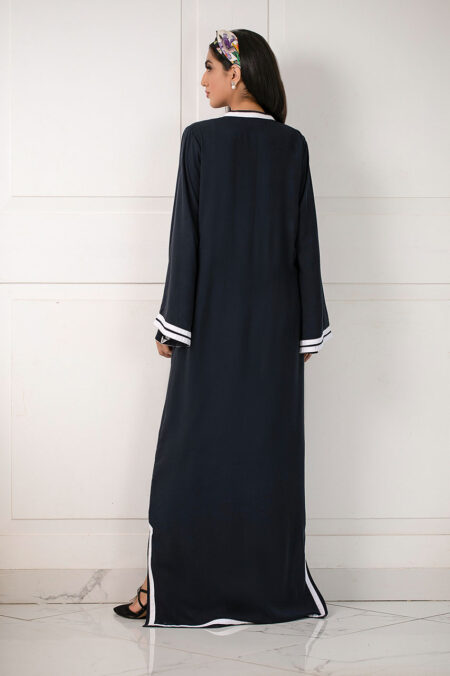 Navy Blue White Stripes Detaling Kafftan | SHK-647 - Image 2