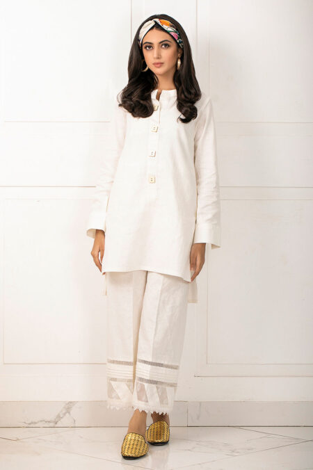Off White Irish Wooden Detaling Top+ Organza Chattapatti Azaar | SHK-631