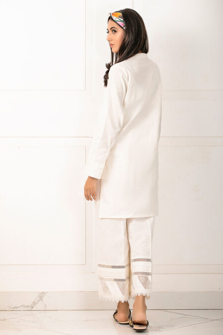 Off White Irish Wooden Detaling Top+ Organza Chattapatti Azaar | SHK-631 - Image 2