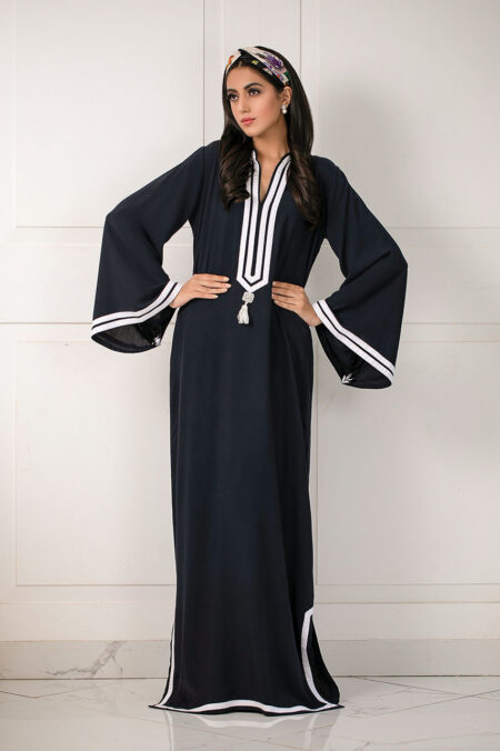 Navy Blue White Stripes Detaling Kafftan | SHK-647