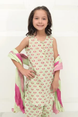 Sea green block printed shirt with matching shalwar – SHKK 980