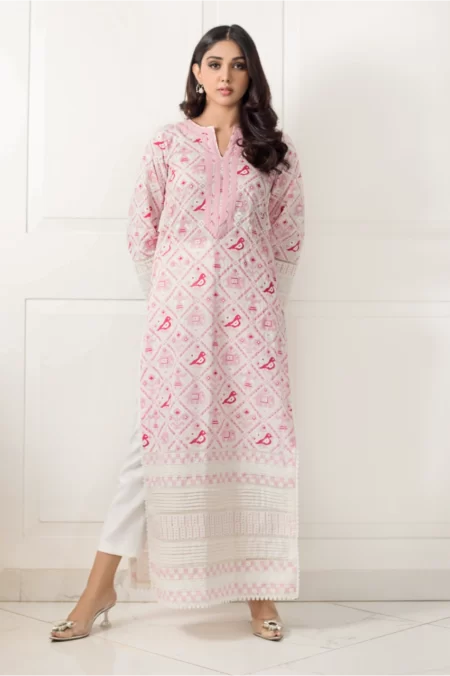 White kaftan with pink jaal detailing – SHK-962 - Image 2