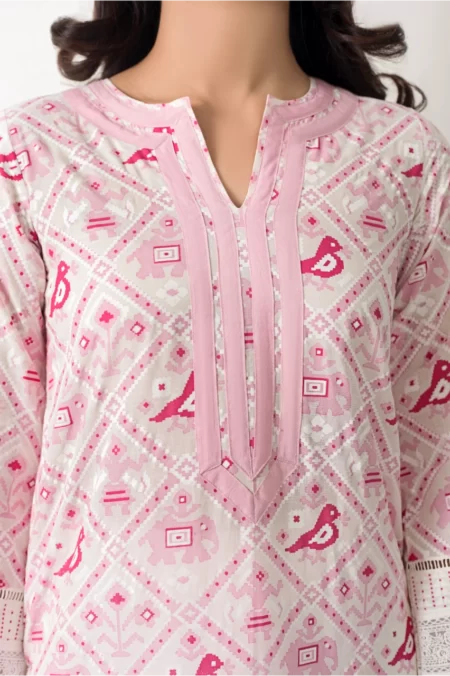 White kaftan with pink jaal detailing – SHK-962 - Image 5