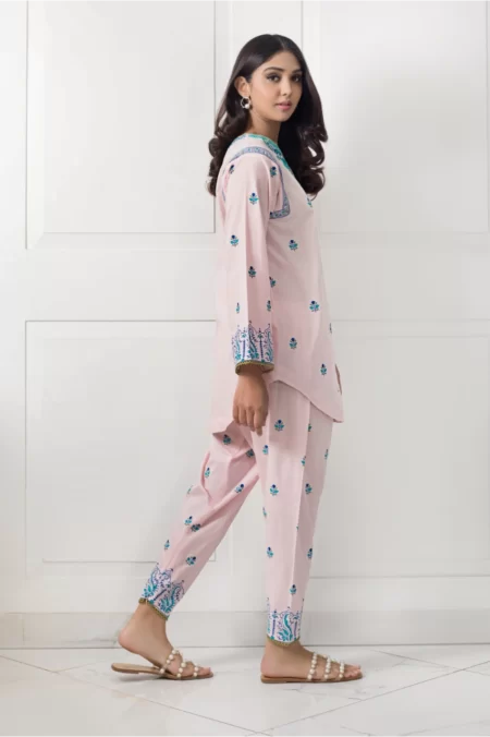 Pink block printed lawn tunic with matching shalwar – SHK-960 - Image 2