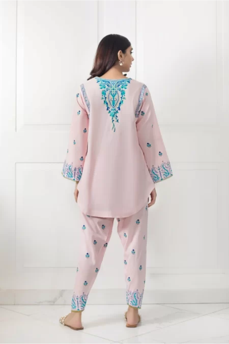 Pink block printed lawn tunic with matching shalwar – SHK-960 - Image 3