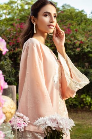 Pink Khaadi Net White Embroided Firdouse With Pink Embroided Izaar | SHK-798