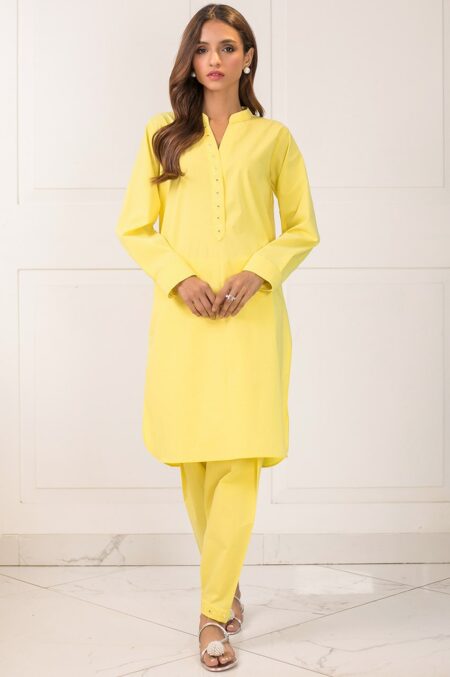 Lemon Cotton Embroided Kurta | SHK-589