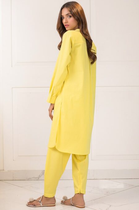 Lemon Cotton Embroided Kurta | SHK-589 - Image 2