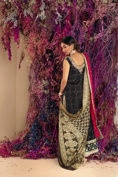 Black Mukaish Angarkha With Gold & Silver Work Paired With Jamavar Azaar – SHK-1019 - Image 2