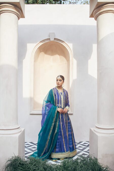 Front Open Blue Shirt with Sharara - Image 2
