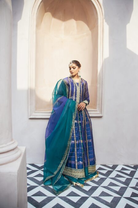 Front Open Blue Shirt with Sharara - Image 4