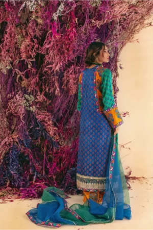 Emerald green blockprinted kaftan with gotaa work paired with azaar & dupatta – SHK-1025