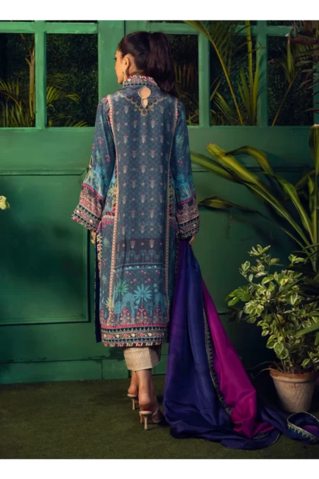 Iraan Navy Printed Crepe Silk Kurta With Silk Ombre Dupatta - Image 4