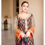 Black printed and marori work top with border paired with printed organza Dupatta - Image 2