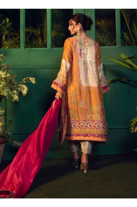 Roshan Printed Raw Silk Kurta With Silk Ombre Dupatta - Image 4
