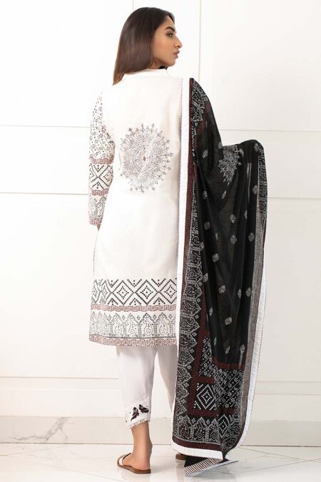 White Black & Maroon Chunnari Block Print Shirt+Dupatta+Shalwar | SHK-671 - Image 2