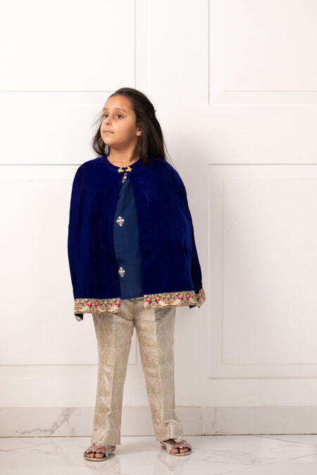 Electric Blue Velvet Bird Cape | SHKK-557