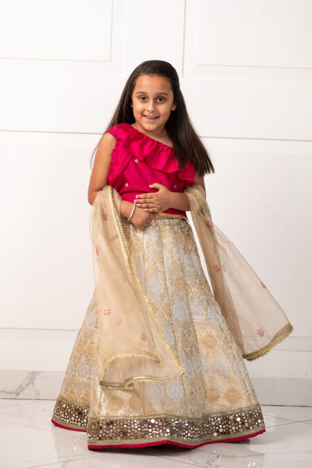 Hot Pink Mirror Choli With Jamawar Garara & Masoori Dupatta | SHKK-559