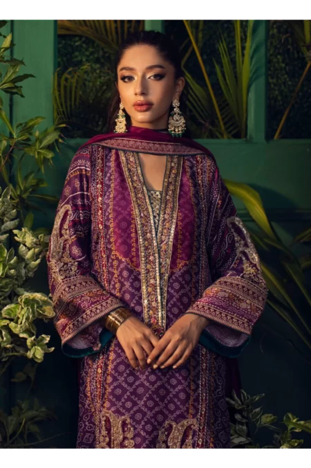 Setareh Purple Chunri Kurta With Pure Silk Ombre Dupatta - Image 2
