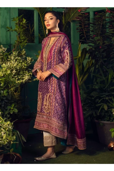 Setareh Purple Chunri Kurta With Pure Silk Ombre Dupatta - Image 5